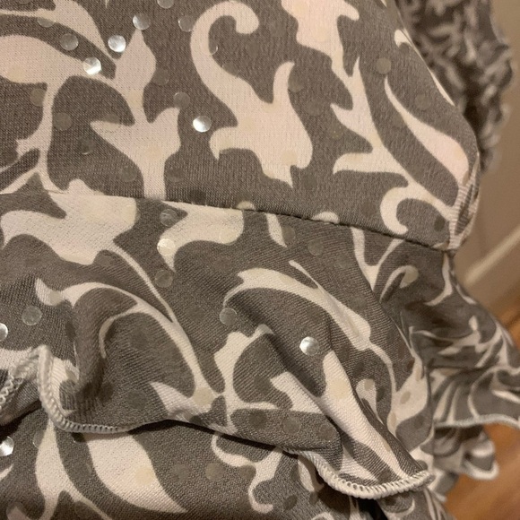 MSK Green White Sequined Floral Cutaway Sleeveless Ruffled-hem Flared Dress PL - Picture 2 of 5